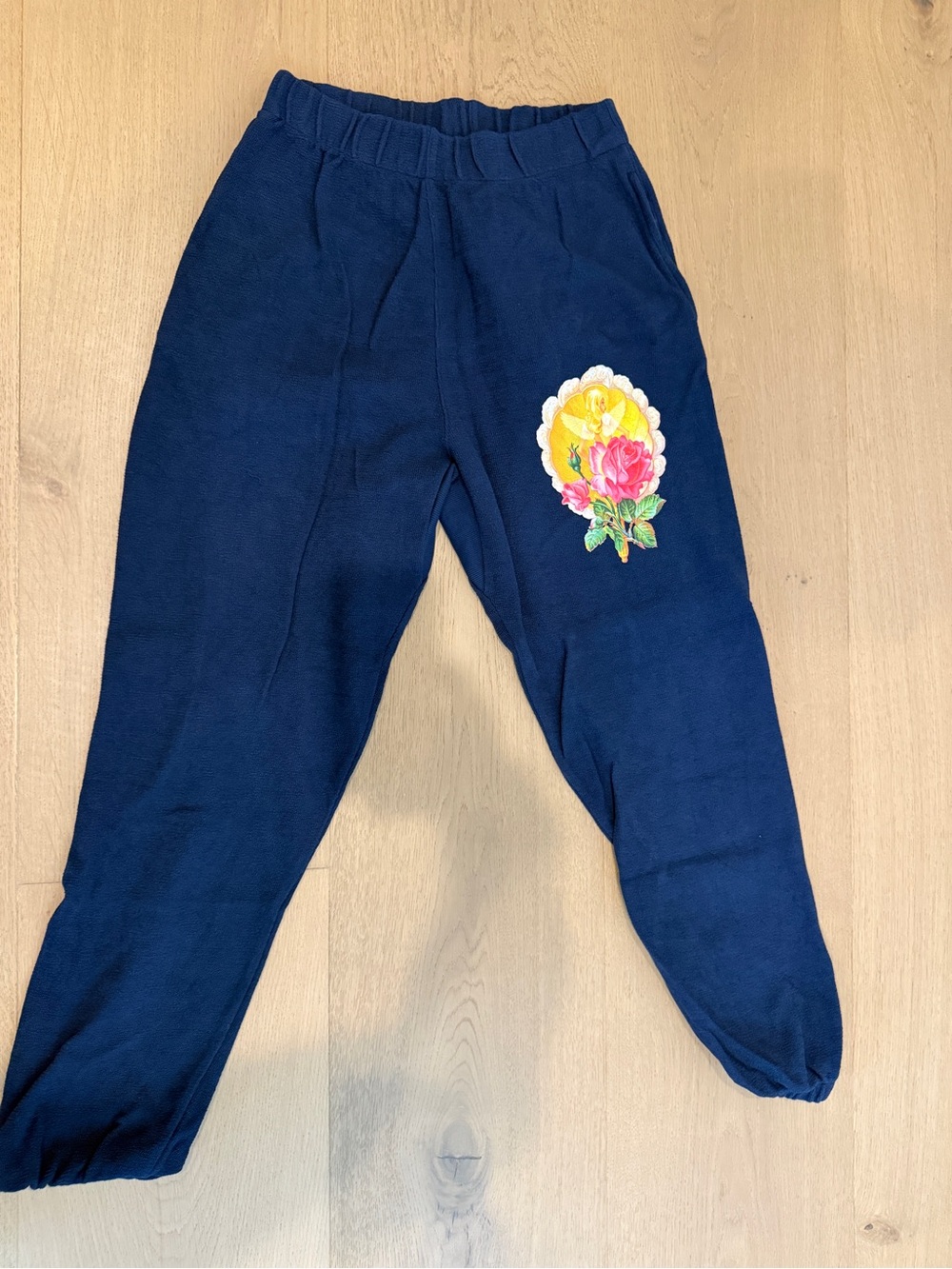 Boys Lie Navy Sweatpants with Floral Patch